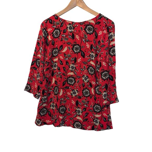 J. Jill Tops - J Jill Tropical Floral Blouse Size Small Red 3/4 Sleeve Keyhole Pullover Career
